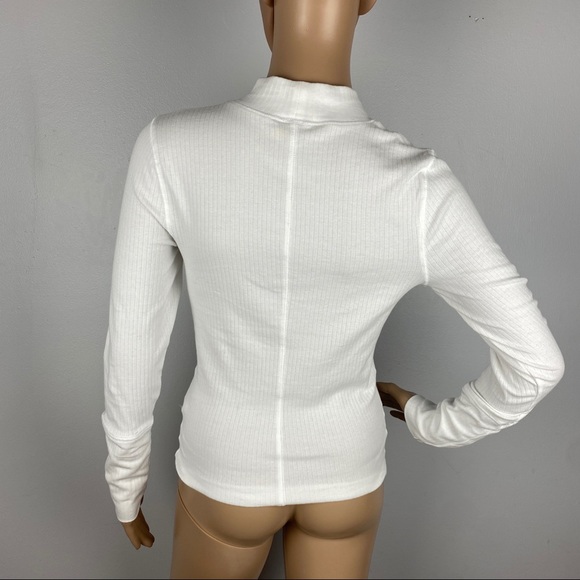 NEW FREE PEOPLE WHITE MOCK NECK RIB KNIT T-SHIRT - Picture 7 of 8